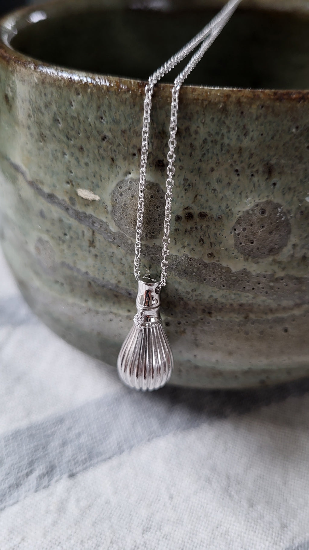 The Sana Matcha Whisk Necklace in Silver
