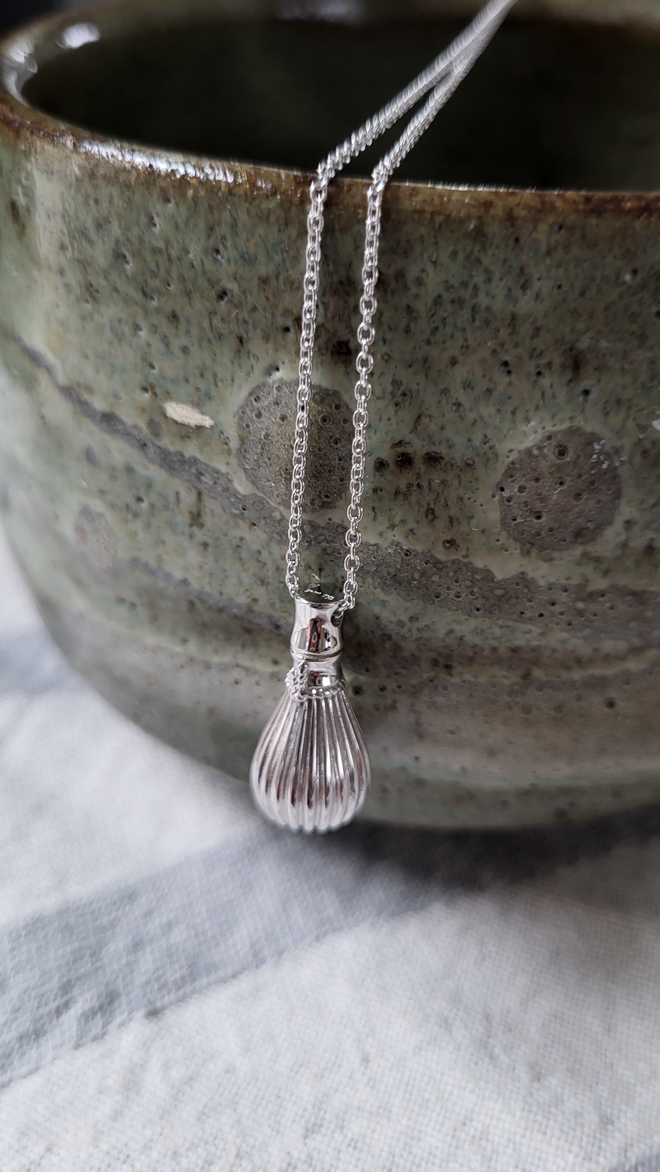 The Sana Matcha Whisk Necklace in Silver