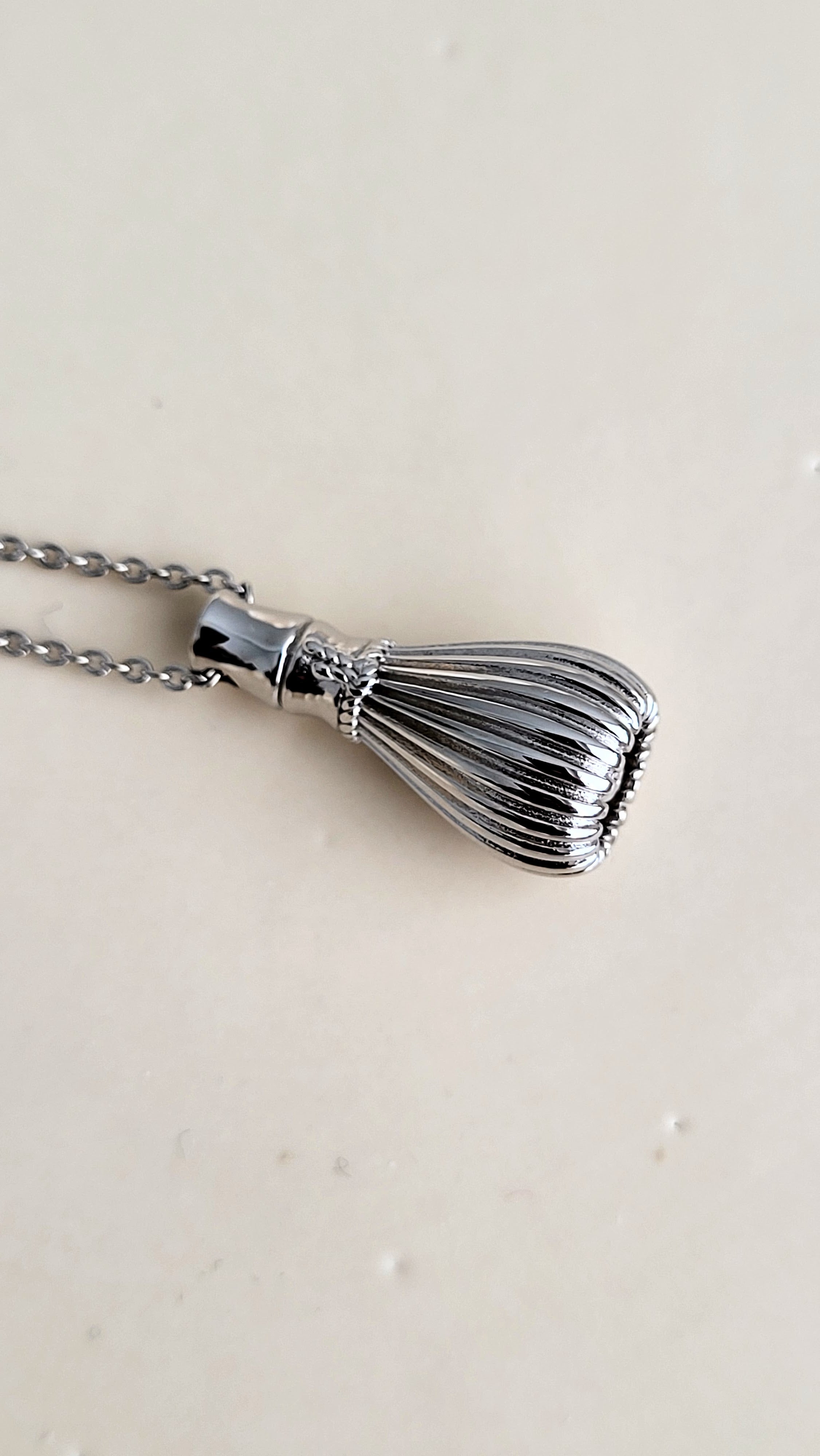 The Sana Matcha Whisk Necklace in Silver